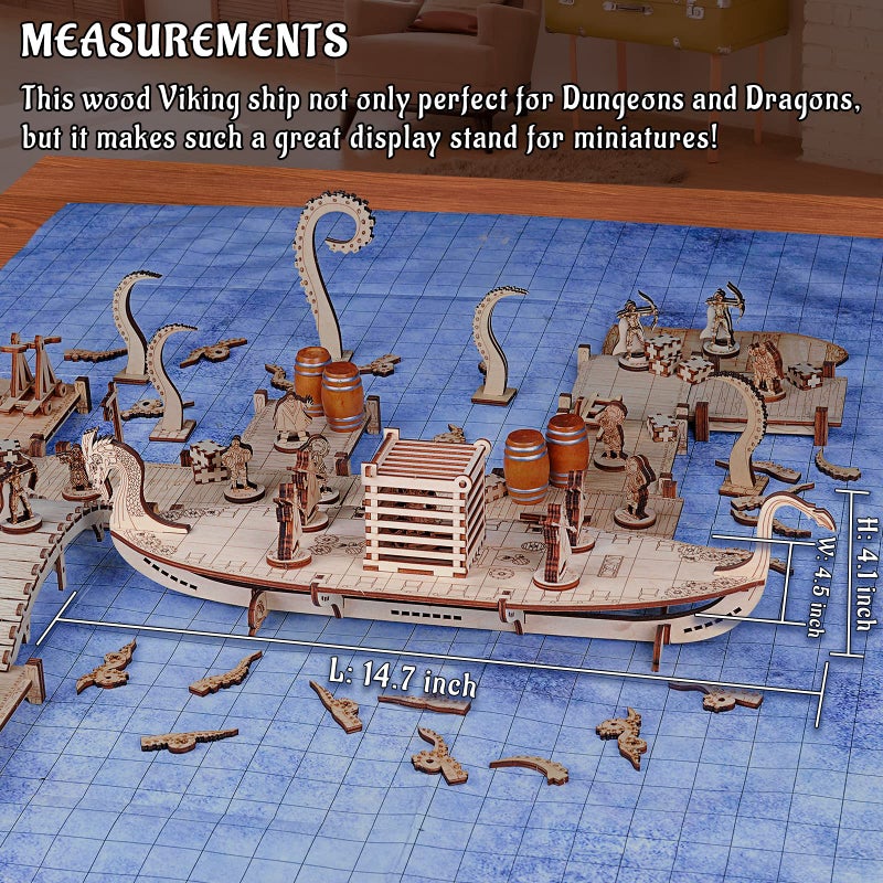CZYY Miniatures Viking Longship Wood Laser Cut 1 Inch Square Grid Ship Battle Map for D&D, Dungeons and Dragons, Pathfinder or Other Tabletop RPG - Image 4